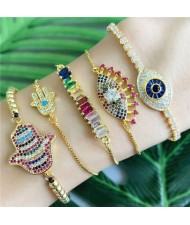 (1 piece) Colorful Cubic Zirconia Inlaid Magic Hand Elements 18K Gold Plated Fine Jewelry Type Bracelet