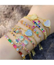 Colorful Cubic Zirconia Inlaid Kids Heart and Cross 18K Gold Plated Fine Jewelry Type Bracelets