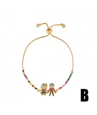 Colorful Cubic Zirconia Inlaid Kids Heart and Cross 18K Gold Plated Fine Jewelry Type Bracelets
