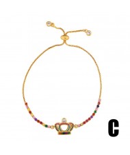 Colorful Cubic Zirconia Inlaid Kids Heart and Cross 18K Gold Plated Fine Jewelry Type Bracelets