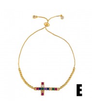 Colorful Cubic Zirconia Inlaid Kids Heart and Cross 18K Gold Plated Fine Jewelry Type Bracelets