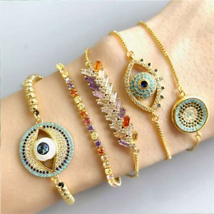 (1 piece) Colorful Cubic Zirconia Inlaid Creative Eyes Design 18K Gold Plated Fine Jewelry Type Bracelet