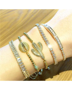 Colorful Cubic Zirconia Inlaid Cactus and Seashell 18K Gold Plated Fine Jewelry Type Bracelets