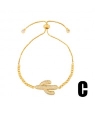 Colorful Cubic Zirconia Inlaid Cactus and Seashell 18K Gold Plated Fine Jewelry Type Bracelets