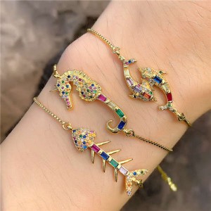 (1 piece) Colorful Cubic Zirconia Inlaid Ocean Fish Elements 18K Gold Plated Fine Jewelry Type Bracelet