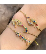 (1 piece) Colorful Cubic Zirconia Inlaid Ocean Fish Elements 18K Gold Plated Fine Jewelry Type Bracelet