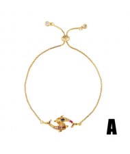 Colorful Cubic Zirconia Inlaid Ocean Fish Elements 18K Gold Plated Fine Jewelry Type Bracelets
