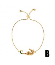 Colorful Cubic Zirconia Inlaid Ocean Fish Elements 18K Gold Plated Fine Jewelry Type Bracelets