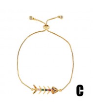 Colorful Cubic Zirconia Inlaid Ocean Fish Elements 18K Gold Plated Fine Jewelry Type Bracelets