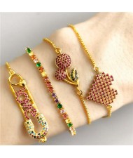 (1 piece) Colorful Cubic Zirconia Inlaid Paper Clip and Heart 18K Gold Plated Fine Jewelry Type Bracelet