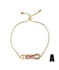 Colorful Cubic Zirconia Inlaid Paper Clip and Heart 18K Gold Plated Fine Jewelry Type Bracelets