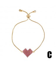 Colorful Cubic Zirconia Inlaid Paper Clip and Heart 18K Gold Plated Fine Jewelry Type Bracelets