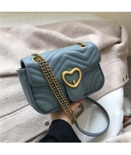 (5 Colors Available) Heart Buckle Decorated Stitching Design Women PU Shoulder Bag