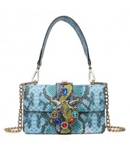 (4 Colors Available) Snake Skin Texture with Birds Buckle Decoration Design High Fashion Women Tote Bag/ Shoulder Bag
