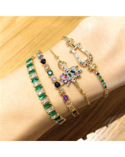 Colorful Cubic Zirconia Inlaid Ballet Dancer Design 18K Gold Plated Fine Jewelry Type Bracelets