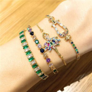 (1 piece) Colorful Cubic Zirconia Inlaid Ballet Dancer Design 18K Gold Plated Fine Jewelry Type Bracelet