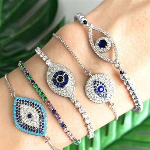 (1 piece) Colorful Cubic Zirconia Inlaid Vintage Eyes Design 18K Platinum Plated Fine Jewelry Type Bracelet