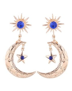 Golden Star and Moon Combo Design Alloy Fashion Earrings