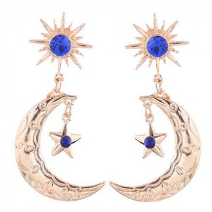 Golden Star and Moon Combo Design Alloy Fashion Earrings