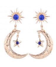 Golden Star and Moon Combo Design Alloy Fashion Earrings