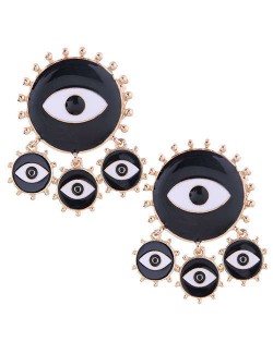 Creative Round Shape Eyes Design Women Costume Earrings - Black