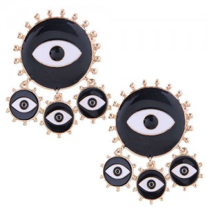 Creative Round Shape Eyes Design Women Costume Earrings - Black