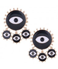 Creative Round Shape Eyes Design Women Costume Earrings - Black