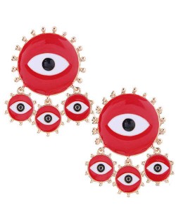 Creative Round Shape Eyes Design Women Costume Earrings - Red