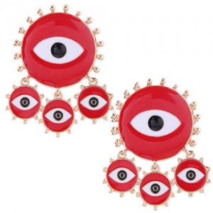 Creative Round Shape Eyes Design Women Costume Earrings - Red