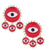Creative Round Shape Eyes Design Women Costume Earrings - Red