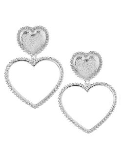 Peach Heart Hollow Design Women Statement Fashion Earrings - Silver