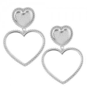 Peach Heart Hollow Design Women Statement Fashion Earrings - Silver