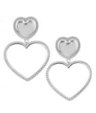 Peach Heart Hollow Design Women Statement Fashion Earrings - Silver