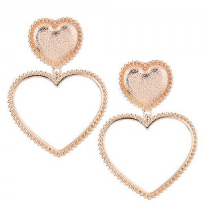 Peach Heart Hollow Design Women Statement Fashion Earrings - Golden