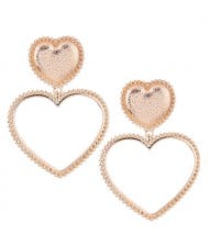 Peach Heart Hollow Design Women Statement Fashion Earrings - Golden