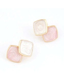 Romantic Squares Combo Design Graceful Lady Alloy Fashion Earrings - Pink