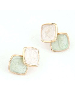 Romantic Squares Combo Design Graceful Lady Alloy Fashion Earrings - Green