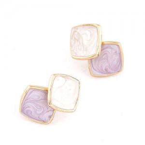 Romantic Squares Combo Design Graceful Lady Alloy Fashion Earrings - Violet