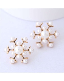 Pearl Embellished Graceful Snowflake Women Fashion Earrings