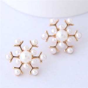 Pearl Embellished Graceful Snowflake Women Fashion Earrings
