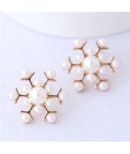 Pearl Embellished Graceful Snowflake Women Fashion Earrings