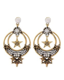 Vintage Design Rhinestone Embellished Star Inlaid Hoop Fashion Women Earrings