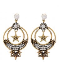 Vintage Design Rhinestone Embellished Star Inlaid Hoop Fashion Women Earrings