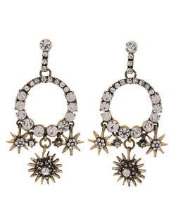 Rhinestone Inlaid Dangling Hoop with Flowers Vintage Design Alloy Women Fashion Earrings