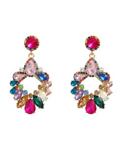 Shining Resin Gems Floral Hoop Design Women Fashion Costume Earrings