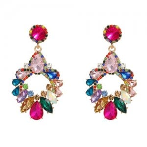 Shining Resin Gems Floral Hoop Design Women Fashion Costume Earrings