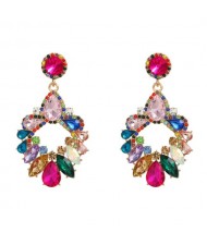 Shining Resin Gems Floral Hoop Design Women Fashion Costume Earrings