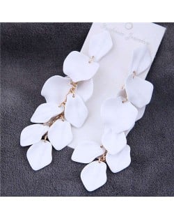 Romantic Petals Design High Fashion Dangling Women Statement Earrings - White