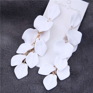 Romantic Petals Design High Fashion Dangling Women Statement Earrings - White