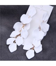 Romantic Petals Design High Fashion Dangling Women Statement Earrings - White